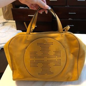 Tory Burch Perforated Logo Suede Satchel